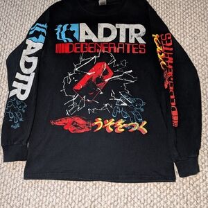 Gildan Black Long Sleeve Tee with Red and Blue Graphics